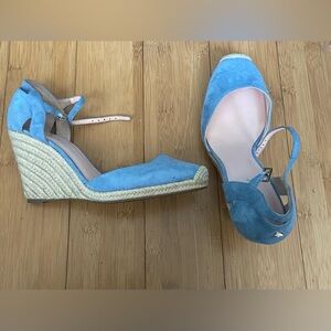 Kate Spade Giovanna Blue Suede Espadrille Wedge Sandals. 9 1/2.